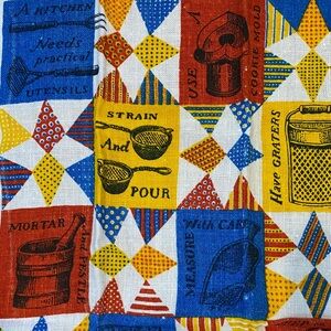 VTG Yellow, Blue, and Red Linen Dishtowel